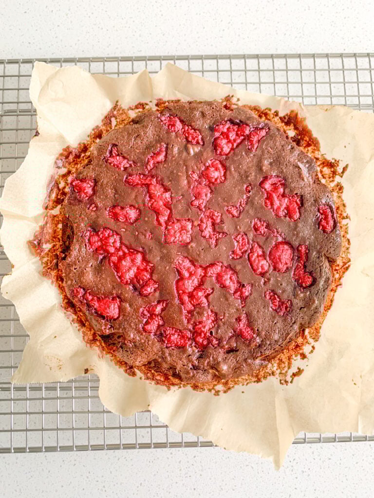 freshly baked sourdough raspberry brownies