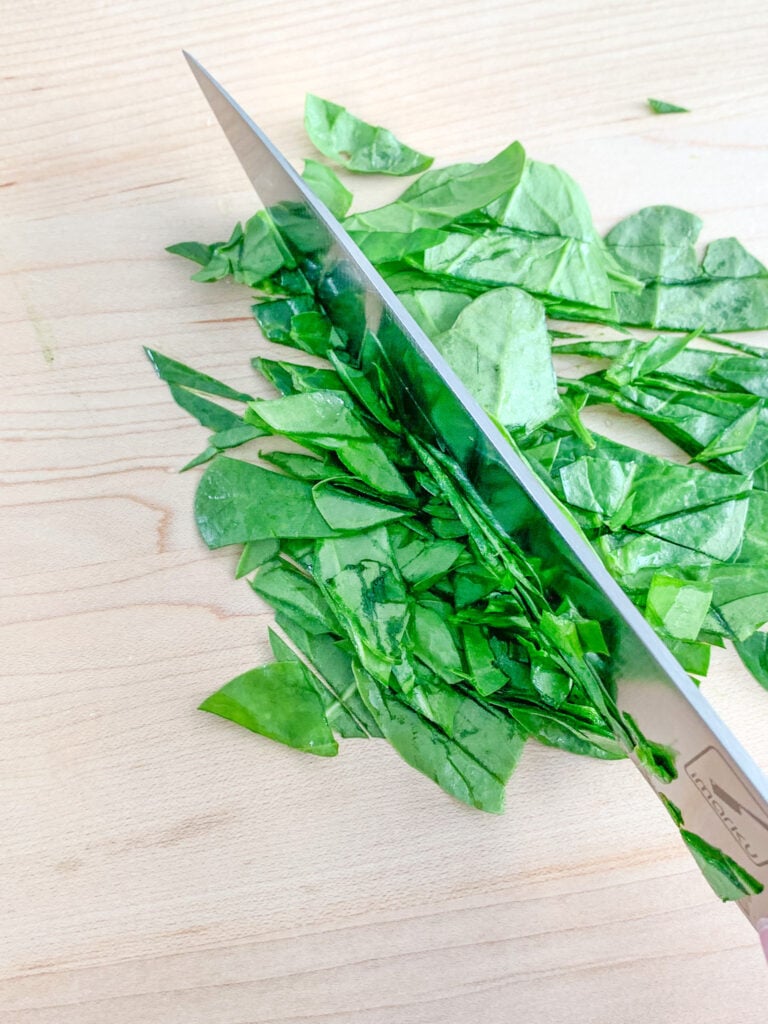 chopping spinach
