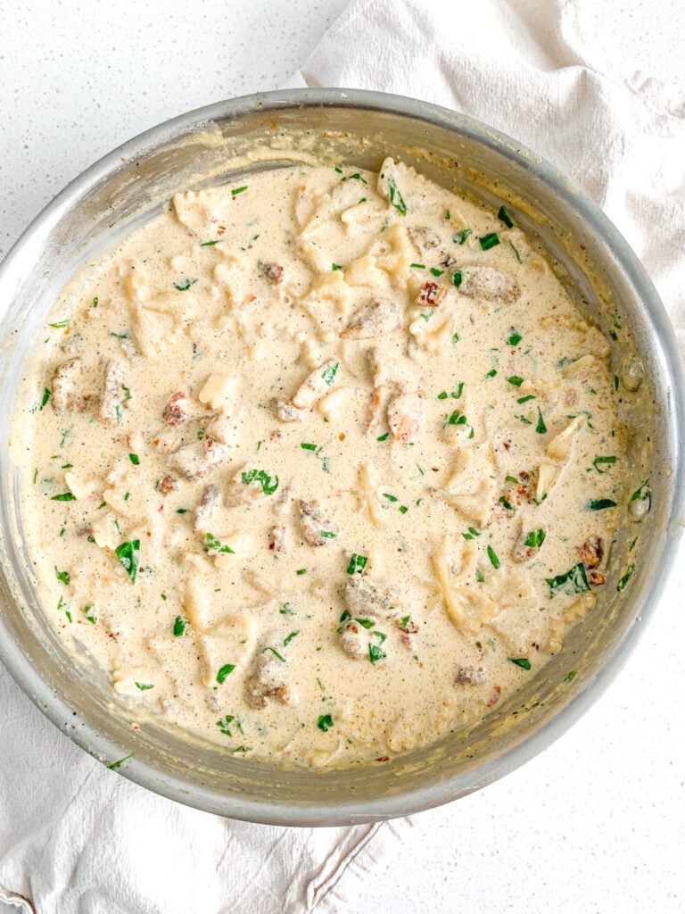 freshly made creamy tuscan chicken pasta