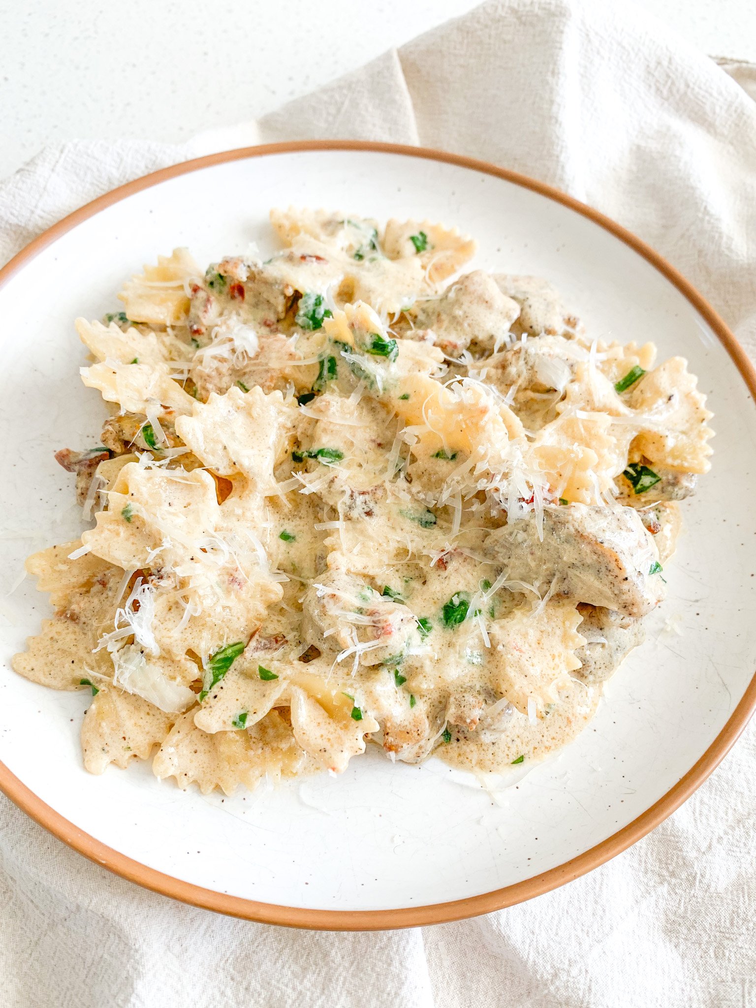 freshly made creamy tuscan chicken pasta