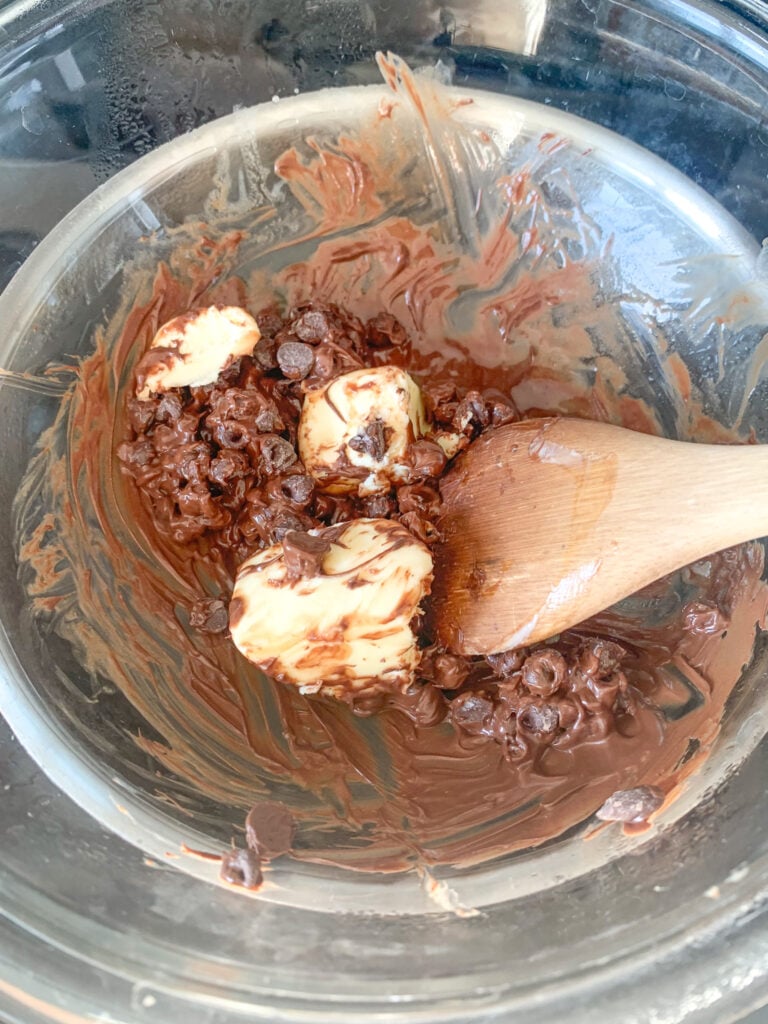 melting chocolate and butter on a double broiler