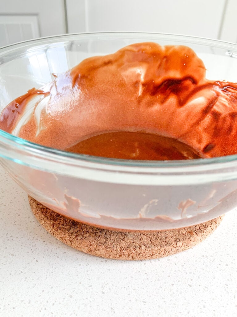 melted chocolate and butter cooling down