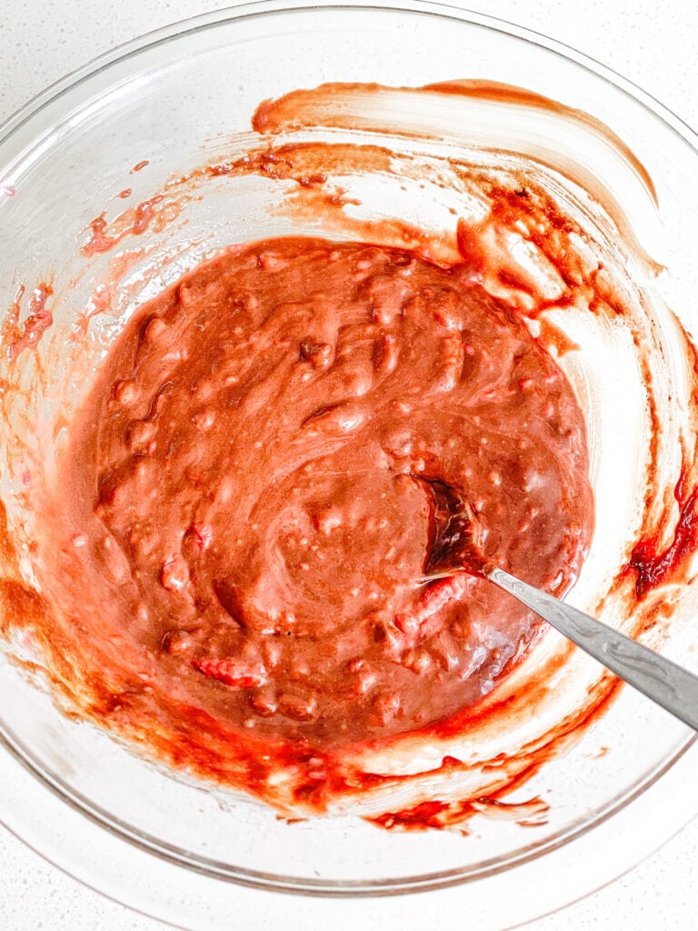 raspberries mixed into the brownie batter
