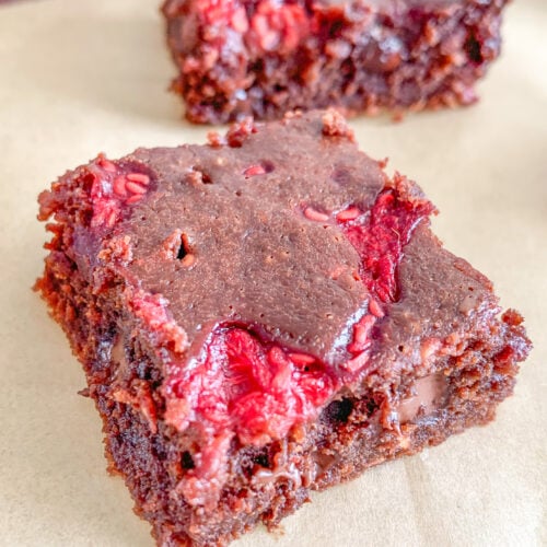 freshly baked sourdough raspberry brownies
