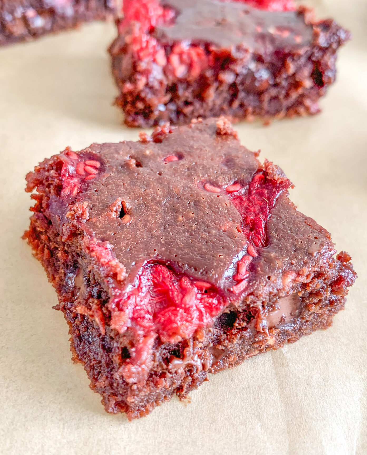 freshly baked sourdough raspberry brownies