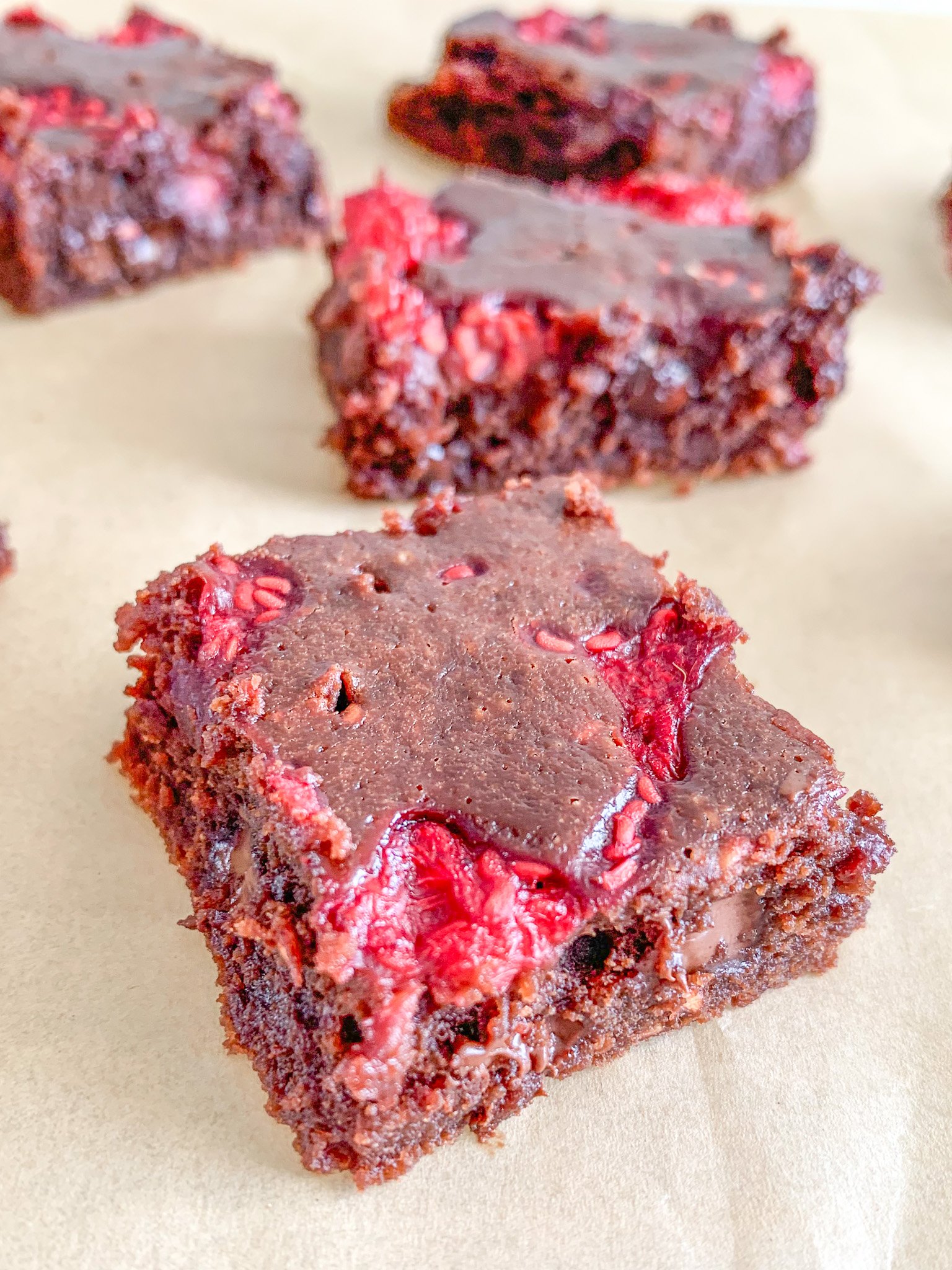 freshly baked sourdough raspberry brownies