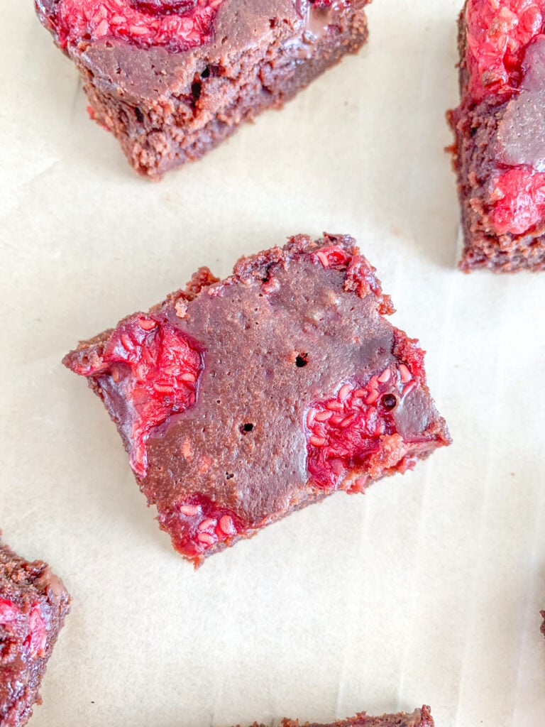 freshly baked sourdough raspberry brownies