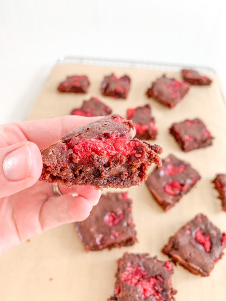 freshly baked sourdough raspberry brownies