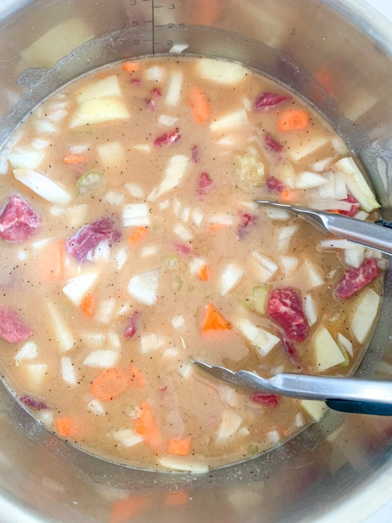 stew ingredients mixed together in pot