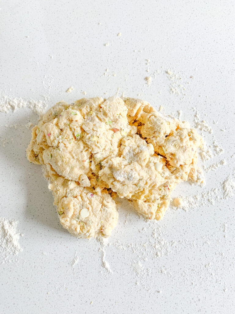 sourdough scone dough turned out onto the counter