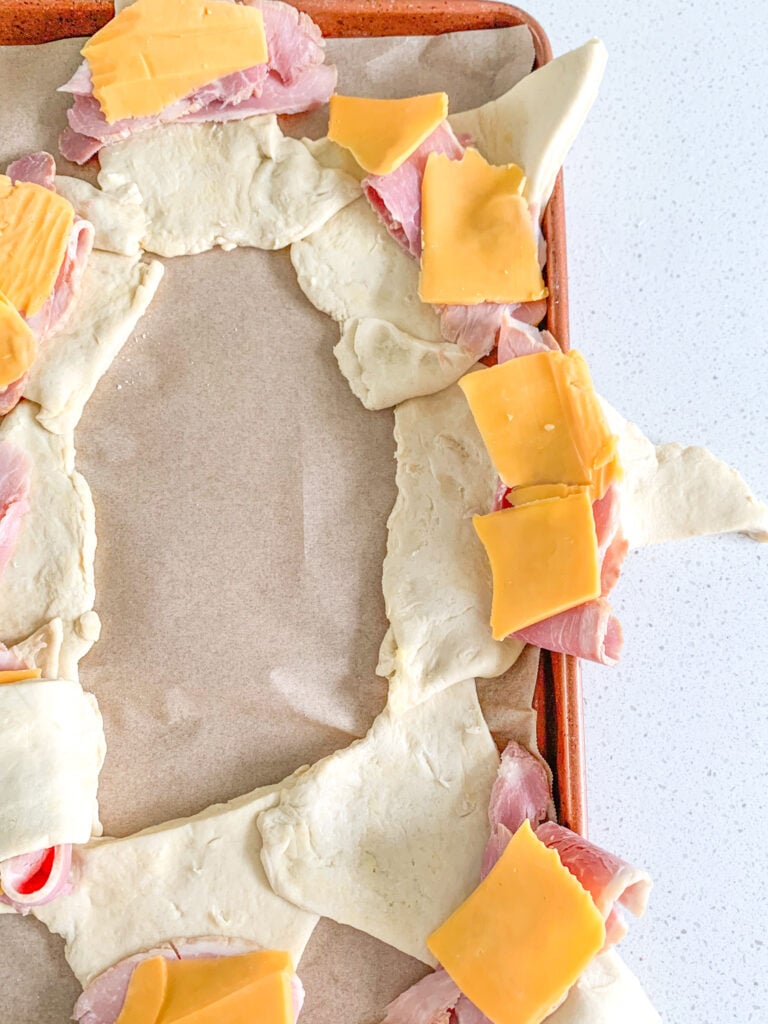 ham and cheese added to sourdough crescent ring