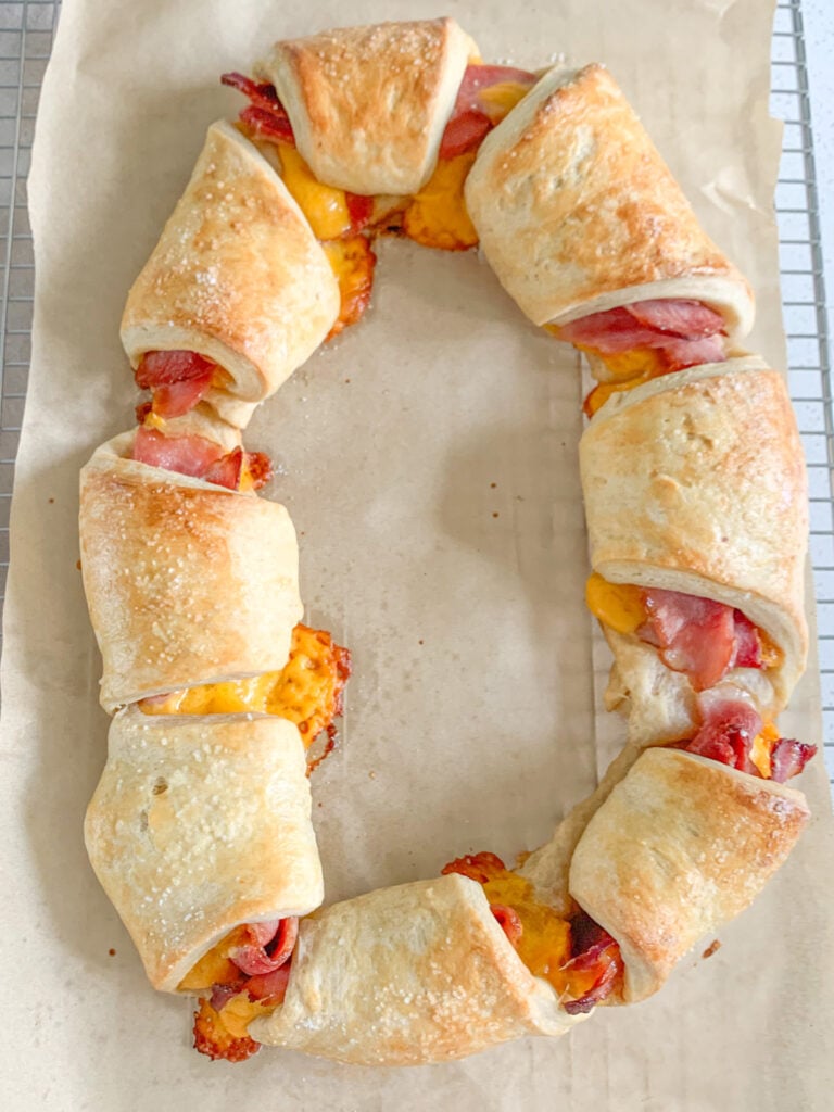 freshly baked sourdough ham and cheese crescent ring