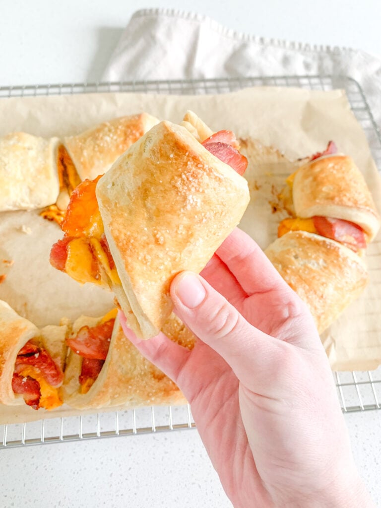 freshly baked sourdough ham and cheese crescent ring