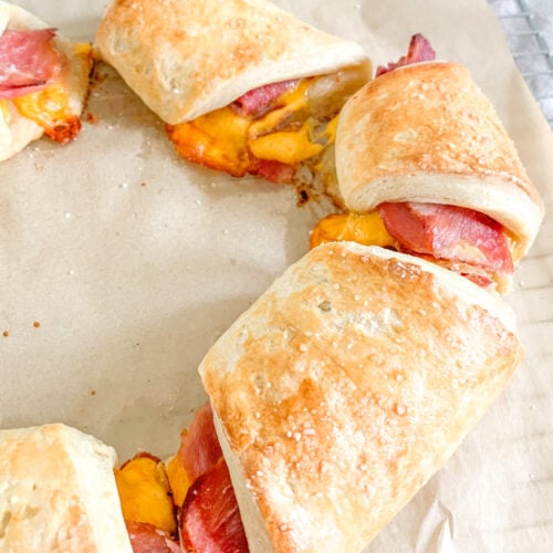 freshly baked sourdough ham and cheese crescent ring
