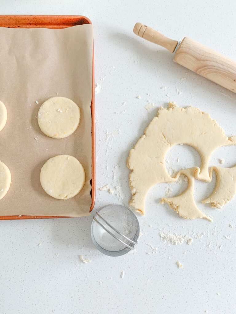cutting out sourdough lemon sugar cookies