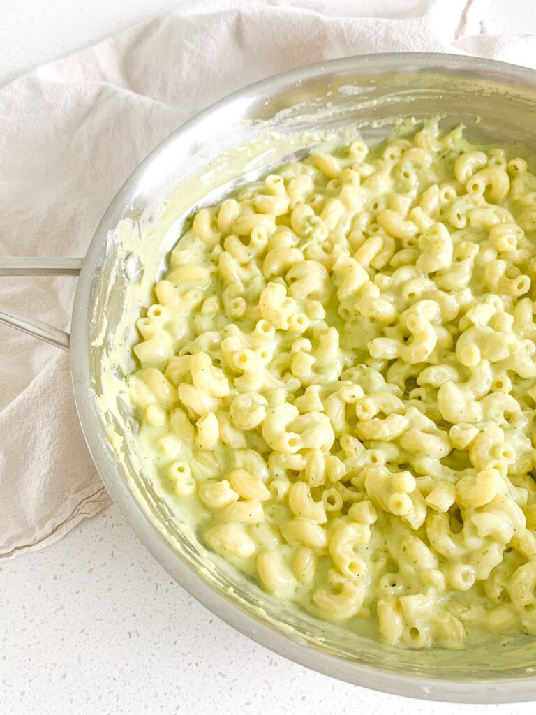 freshly made pesto mac and cheese