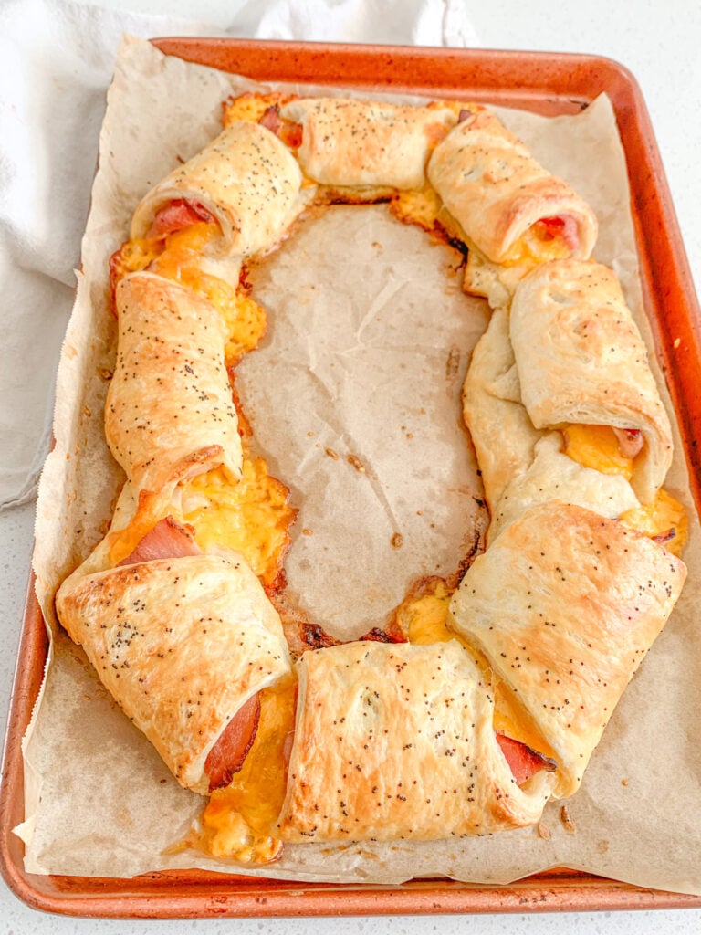 freshly baked sourdough ham and cheese crescent ring