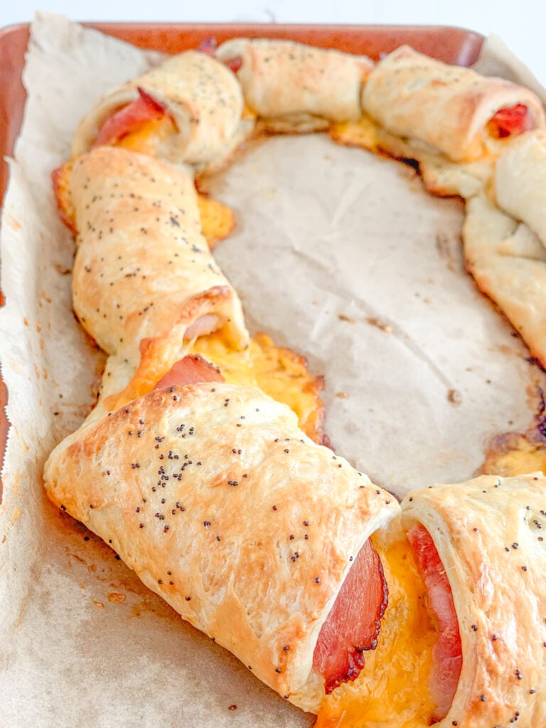 freshly baked sourdough ham and cheese crescent ring