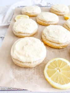 freshly baked sourdough frosted lemon cookies on display