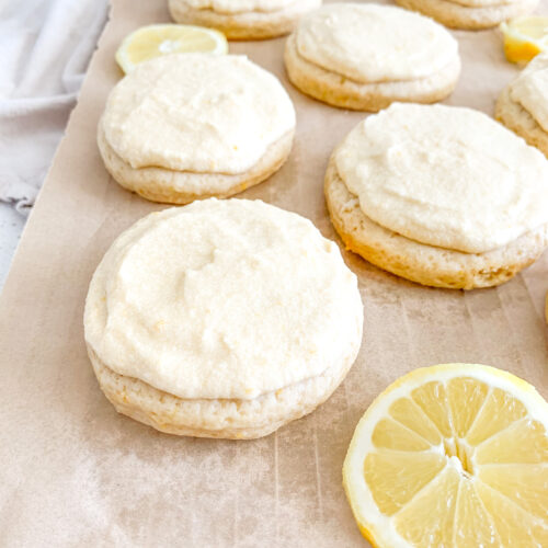 freshly baked sourdough frosted lemon cookies on display