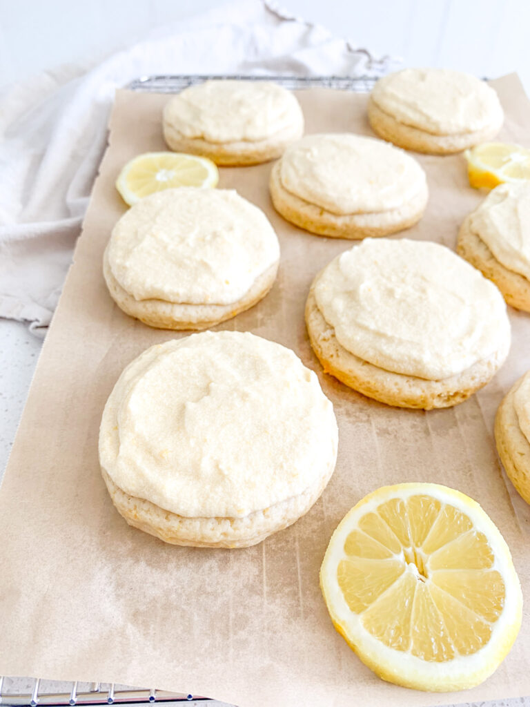 freshly baked sourdough frosted lemon cookies on display