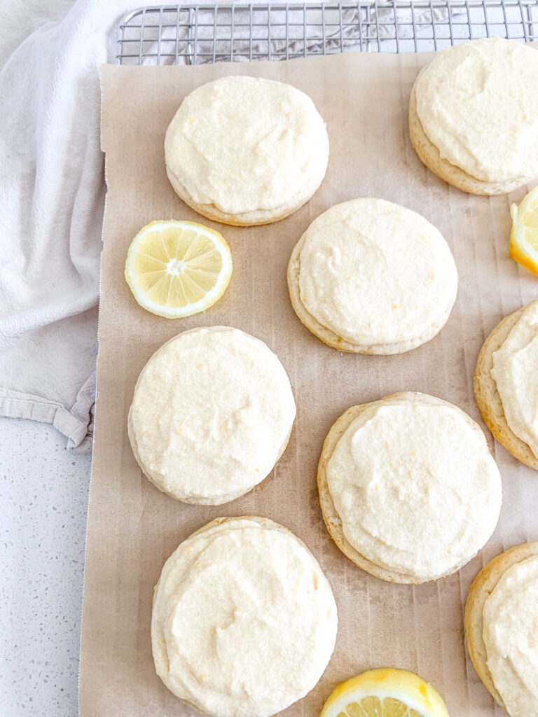freshly baked sourdough frosted lemon cookies on display