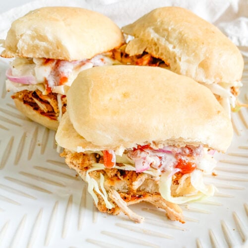 freshly made pulled chicken sliders with Nashville-style vinegar slaw