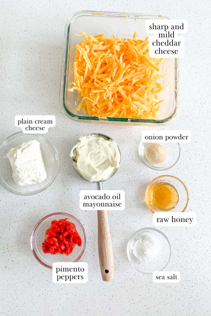 labeled ingredients for Southern pimento cheese