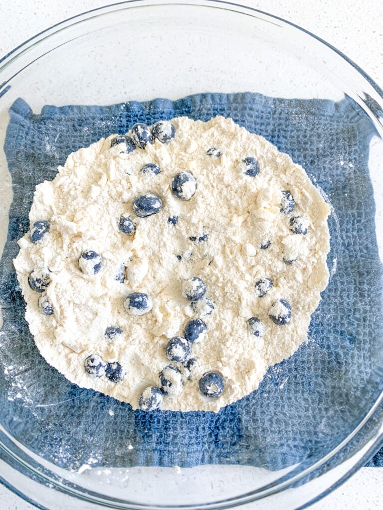 blueberries added into dry mixture