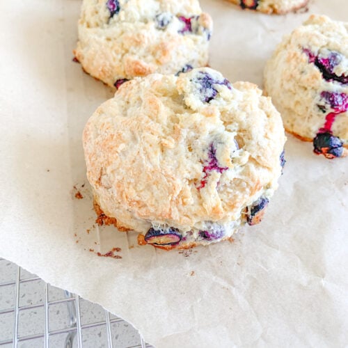 freshly baked sourdough blueberry biscuits
