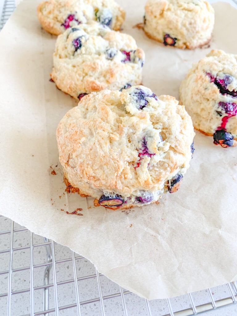 freshly baked sourdough blueberry biscuits