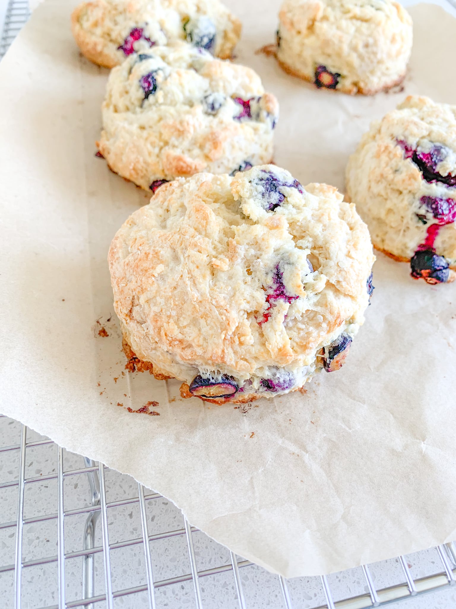 freshly baked sourdough blueberry biscuits