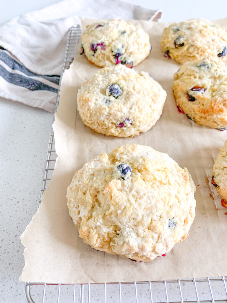 freshly baked sourdough blueberry biscuits