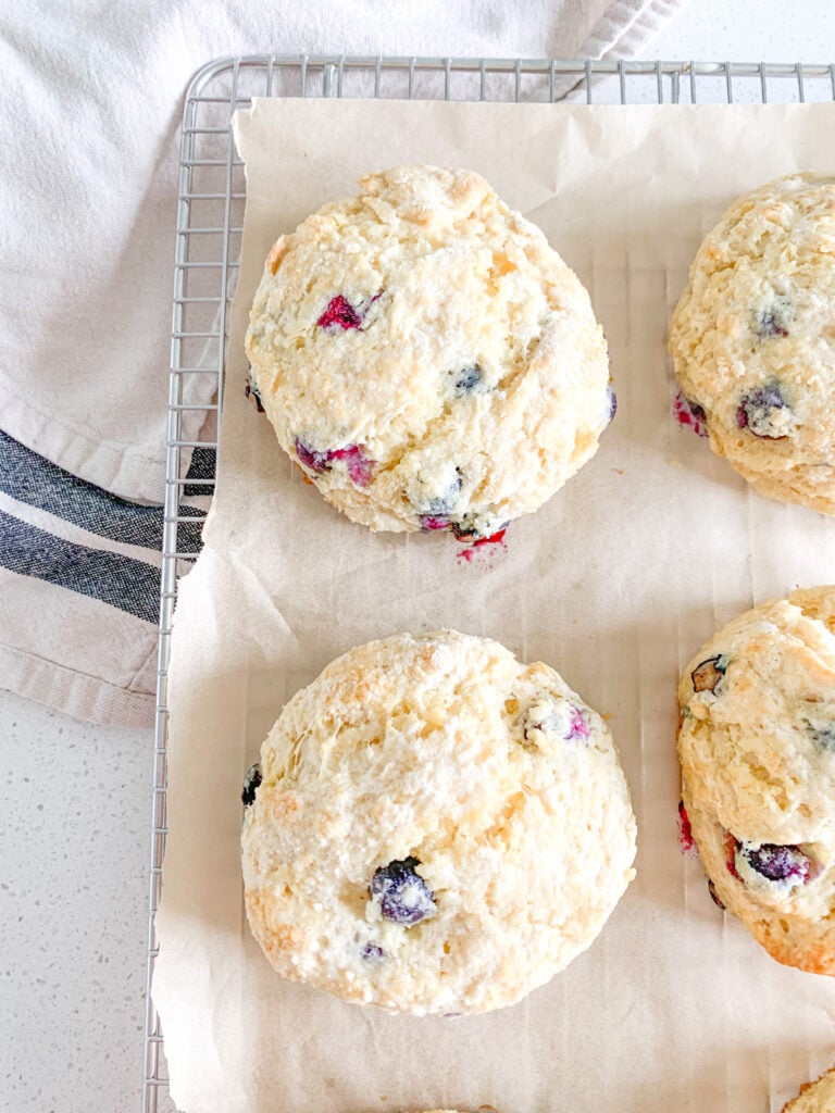 freshly baked sourdough blueberry biscuits