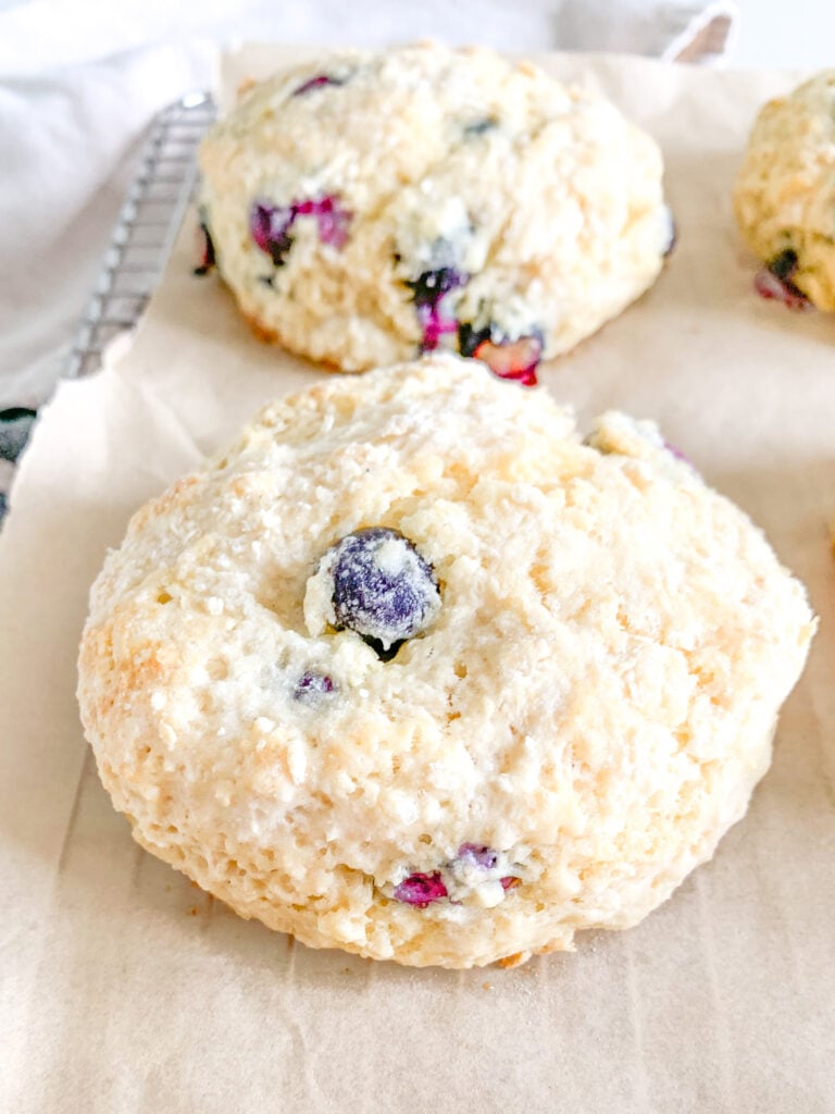 freshly baked sourdough blueberry biscuits