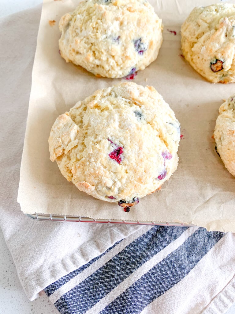 freshly baked sourdough blueberry biscuits