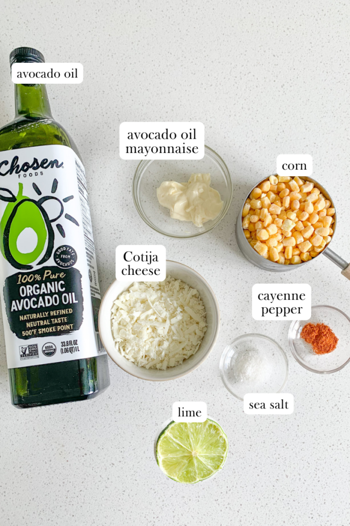 labeled ingredients for mexican street corn salad