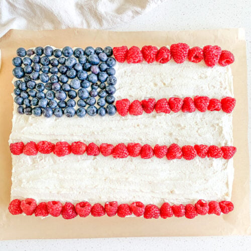freshly made and decorated sourdough American flag cake