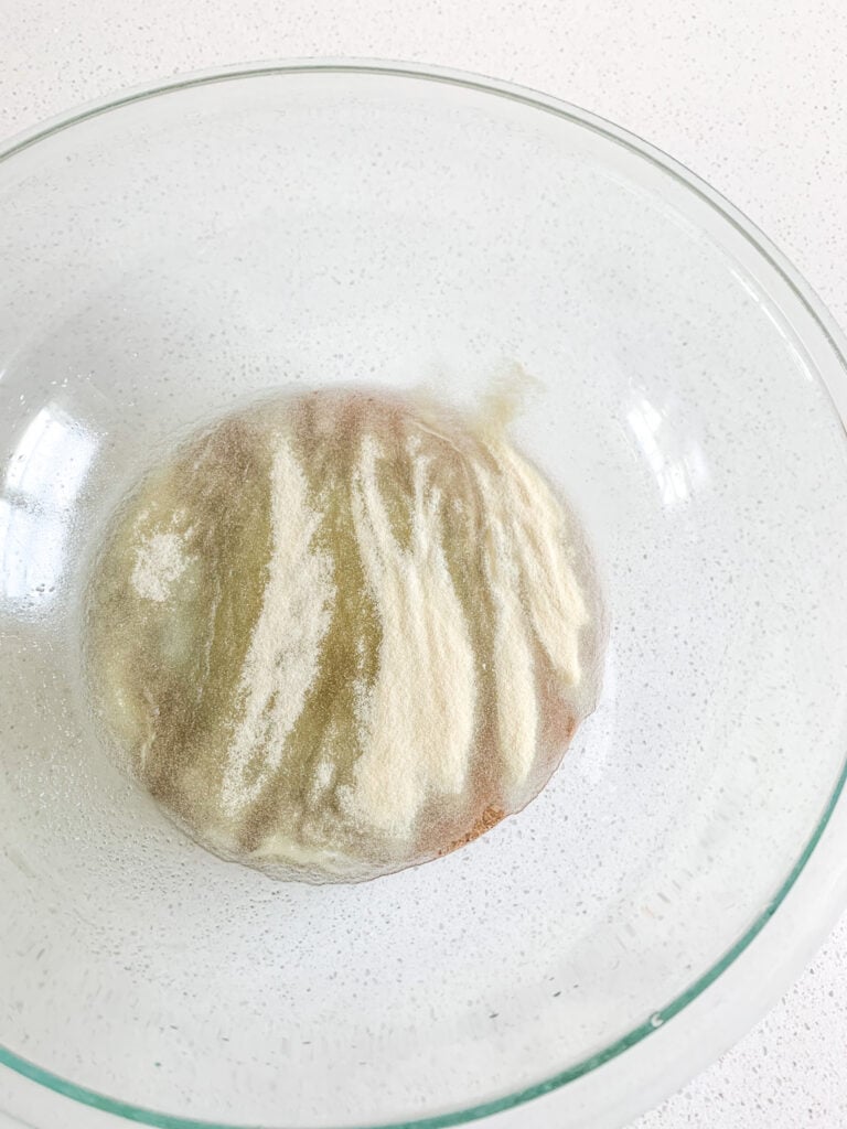 cold water and gelatin mixture blooming in a bowl