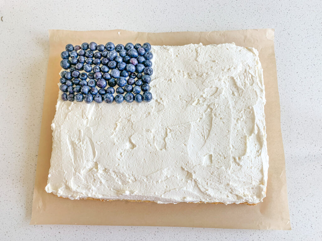 blueberries added to cake for the blue star design