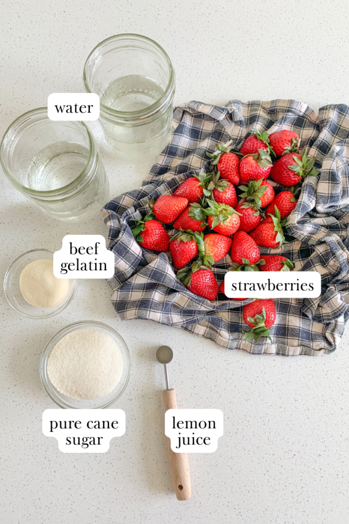 homemade strawberry jello labeled ingredients