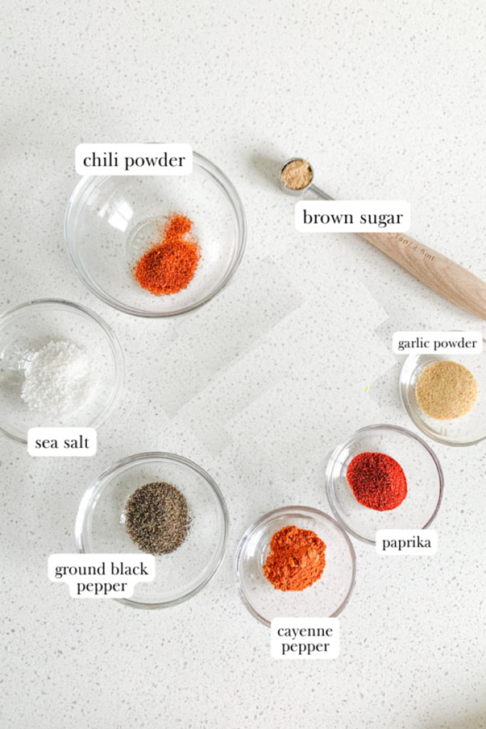 labeled ingredients for homemade nashville hot chicken seasoning
