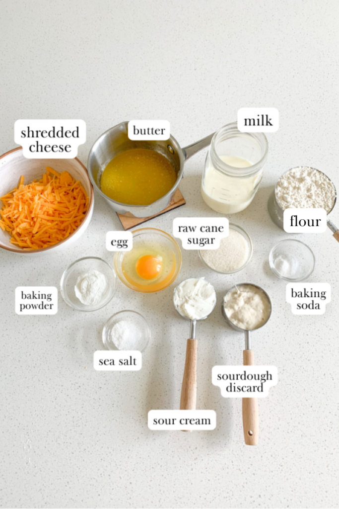 sourdough cheddar cheese muffins labeled ingredients
