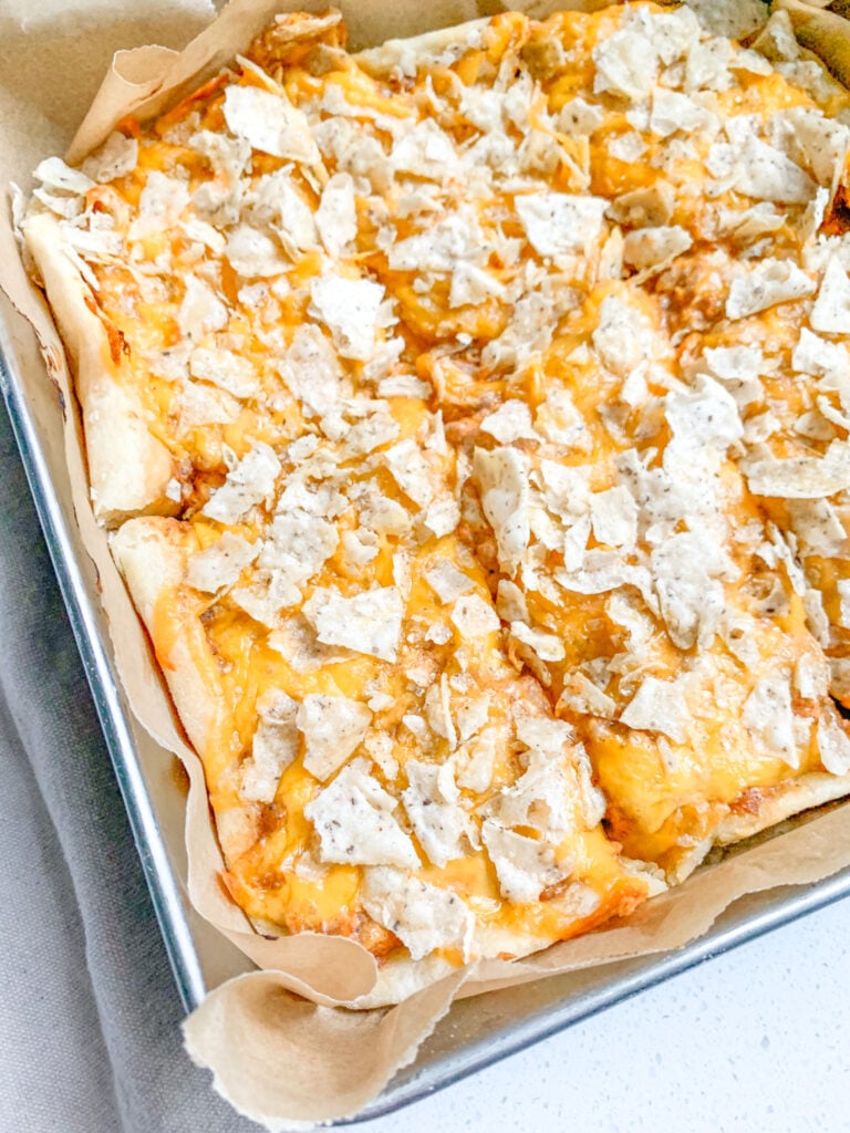 freshly baked sourdough crescent roll taco bake sliced and ready to serve