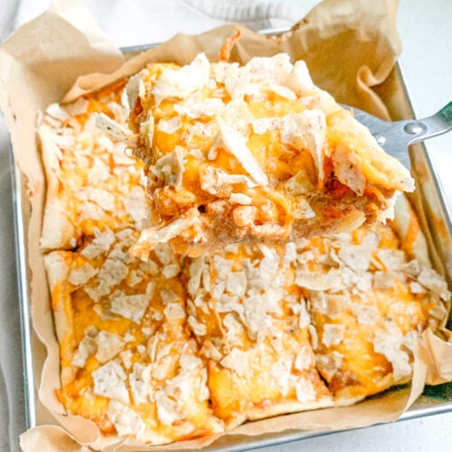 freshly baked sourdough crescent roll taco bake being served