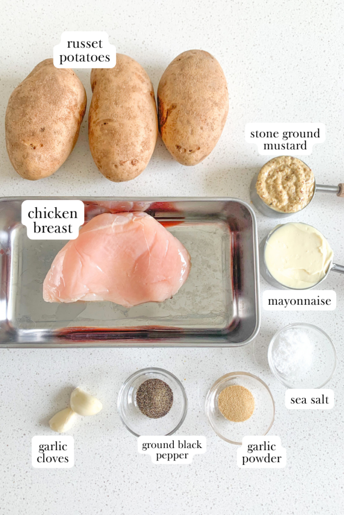 labeled ingredients for zesty sheet pan chicken and potatoes