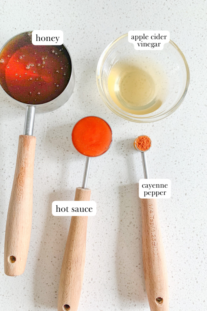 labeled ingredients for hot honey sauce