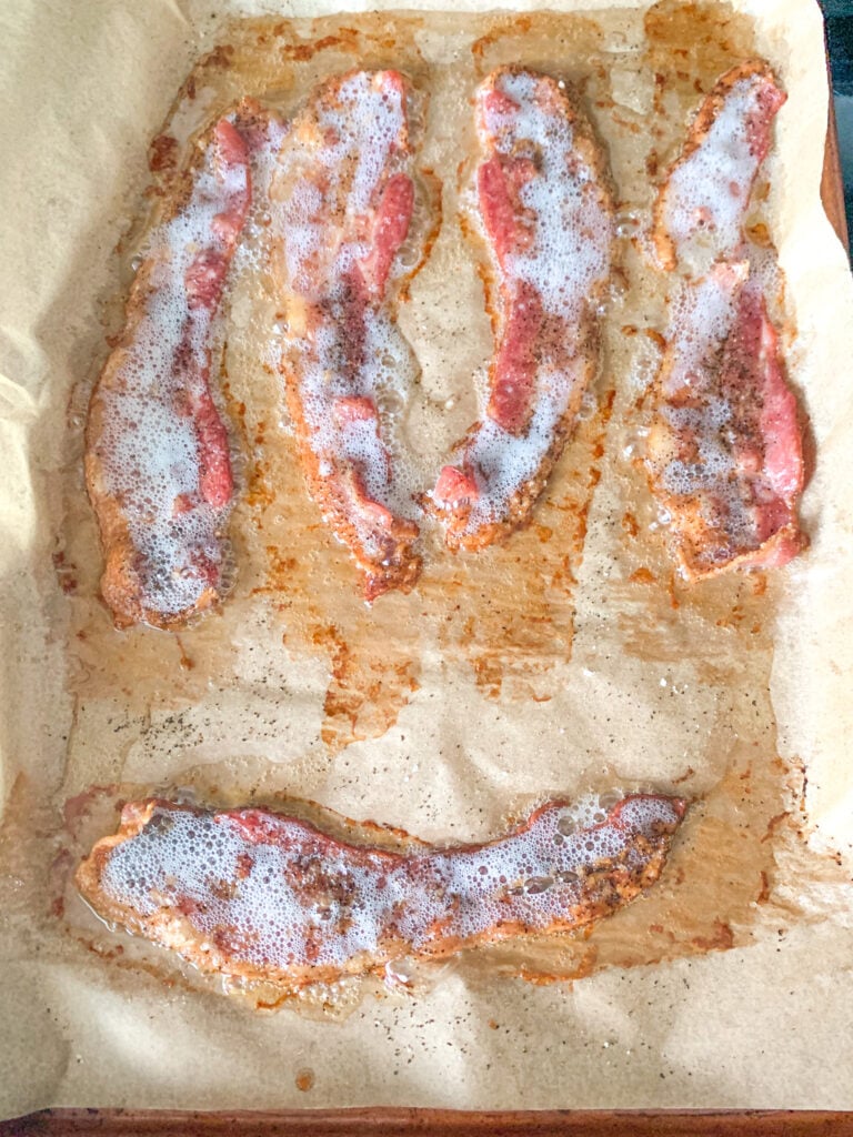 bacon freshly pulled out of the oven