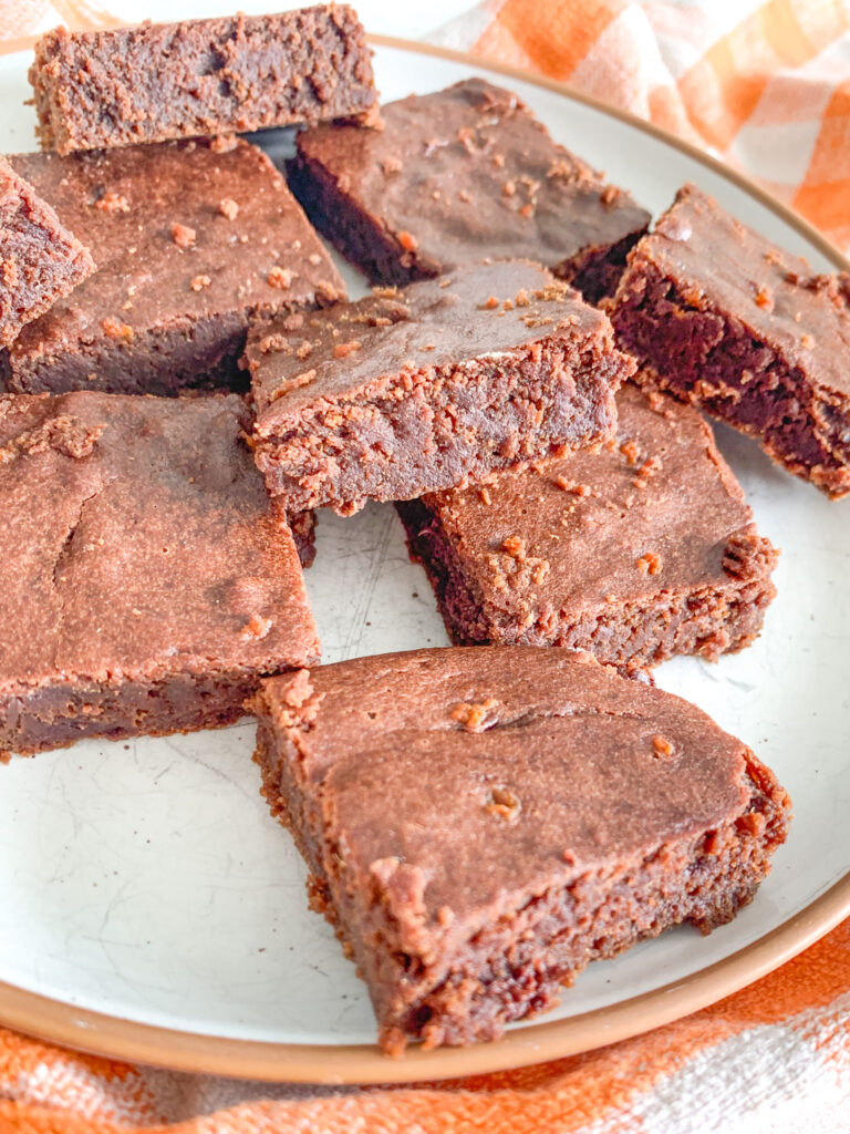 freshly baked and sliced sourdough pumpkin brownies