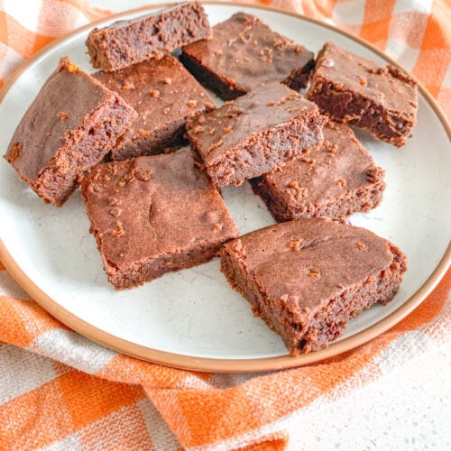 freshly baked and sliced sourdough pumpkin brownies